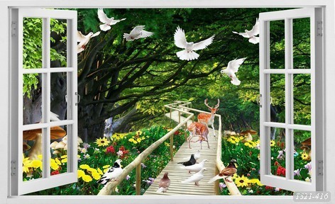 Tranh dán tường phong cảnh lồng khhung cửa sổ T321-416